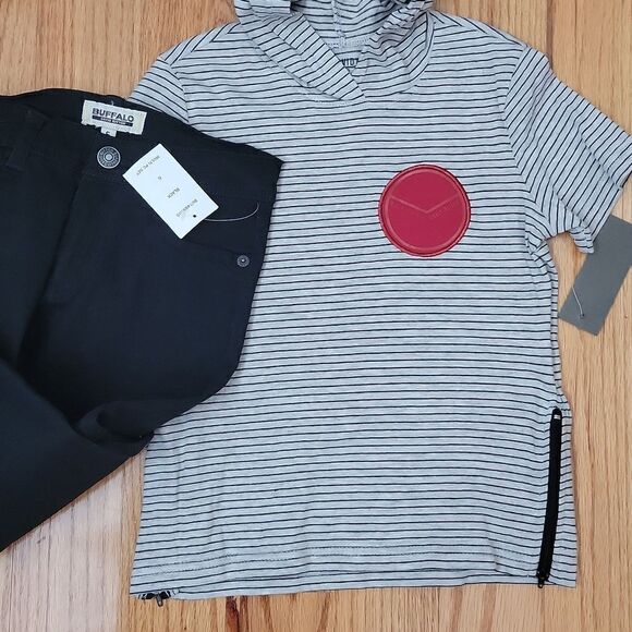 New Buffalo David Bitton 2 Piece Outfit ~ Hooded Knit Top & Jogger Jeans Size 6 - Picture 6 of 7